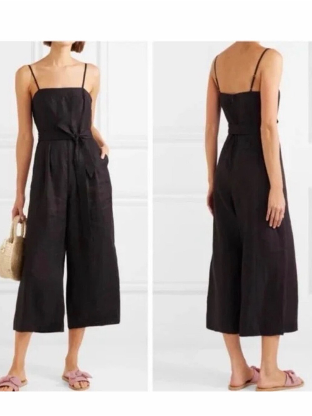J. Crew Black linen Spaghetti-Strap Wide-Leg Jumpsuit